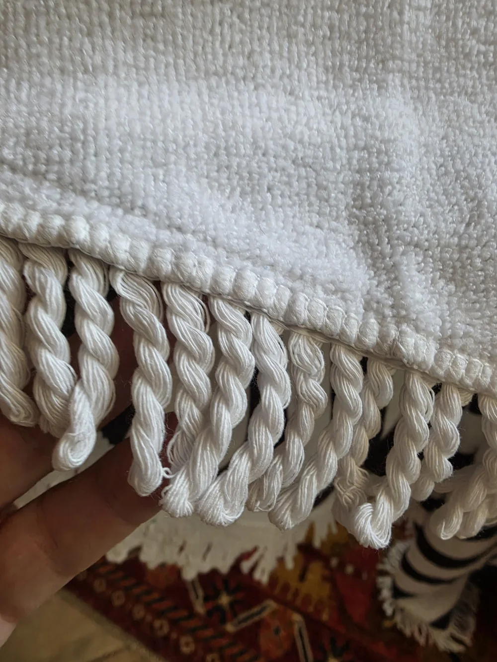 Hotelier Turndown Striped Round Fringed Beach Towel Blanket & Carry Pouch NWOT
